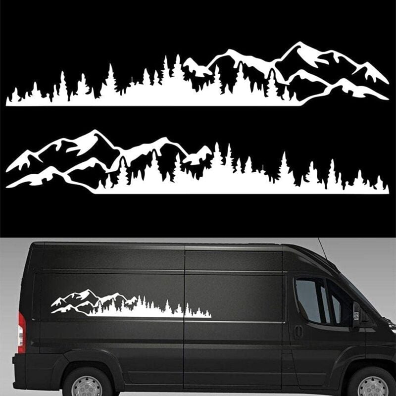 (Blanc)2 pièces de Voiture Autocollant Montagne forêt Vinyle Voiture Autocollant Camion fenêtre Pare-Chocs Voiture Porte Autocollant Kayak Vinyle