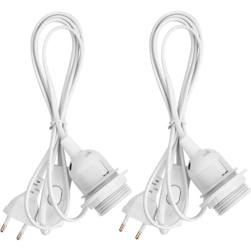 (Blanc)2 Pièces Support Lampe pour Ampoule E27, Douille E27 avec Interrupteur, Porte Luminaire E27 Suspension, avec Anneau Fileté e Câble