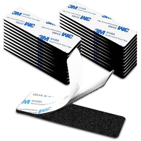(Noir)20 Paires Scratch Autocollant Double Face Extra Fort, 3Cm X 10Cm Adhésif Puissant Bande, Bande Scratch Adhésive Adhésif Puissant