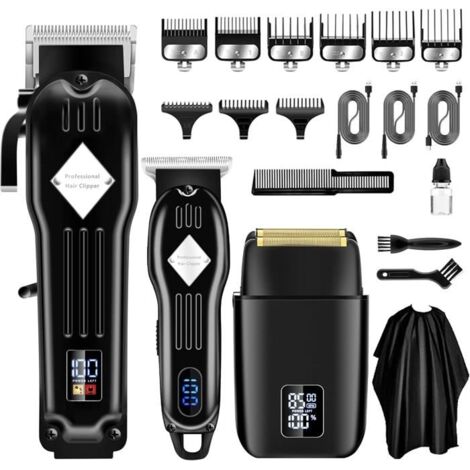 (noir)3 en 1 Tondeuses à cheveux professionnelles sans fil pour hommes, rasoirs électriques à grille, Noir