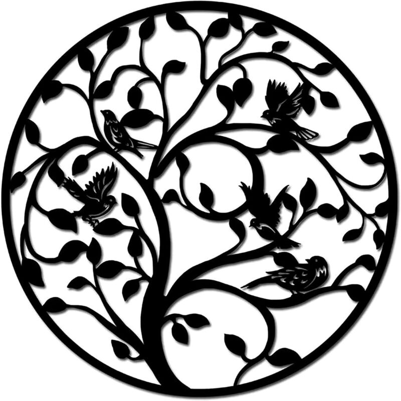 Noir,40x40cm)Décoration murale arbre de vie en métal, Art de Silhouette, cadeau d'intérieur, d'extérieur, décoration de jardin et de maison