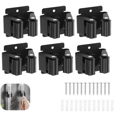 (noir)Accroche Balai Mural, Porte Balais Mural, Support De Vadrouille Pour Salle De Bain Cuisine Bureau Jardin Garage -6 Pcs noir