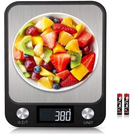 (noir)Balance de Cuisine Électronique Précision 15kg/1g - Écran LED Rétroéclairé - 7 Unités - Balance Alimentaire, Cuisine, Pâtisserie