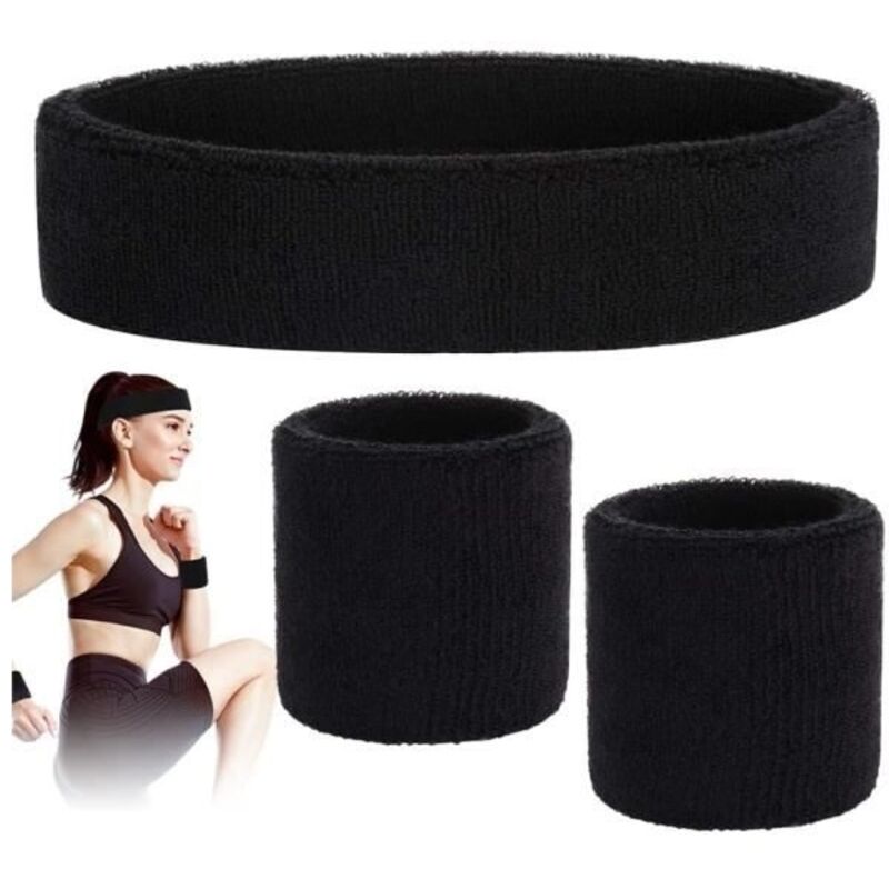 (Noir)Bandeaux de transpiration - Non spécifié - Lot de 3 - Éponge absorbante - Élastique - Mixte