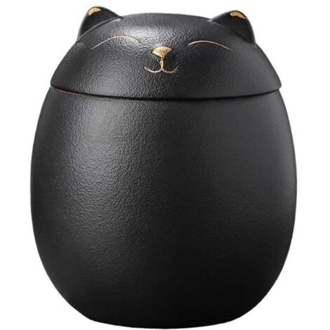 (Noir)Boîtes en céramique en forme de chat, urnes souvenir pour chiens et chats pour cendres, pots étanches à l\'humidité de Le noir