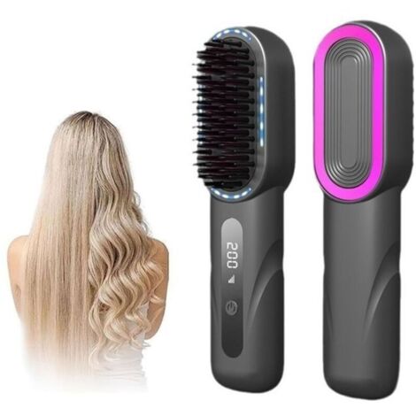 (noir)Brosse Lissante pour Cheveux - Fer à Lisser Sans Fil - 20 Millions d\\\'ions Négatifs Brosse Chauffante Portable 4 Température