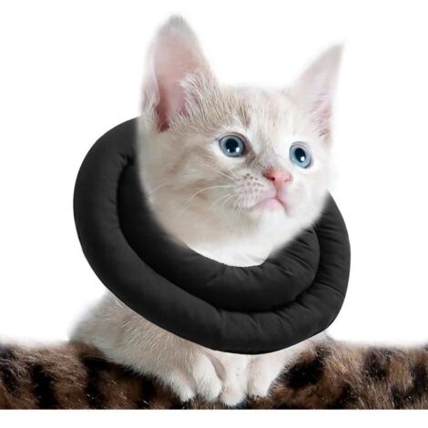 (Noir)Collerette pour Chat - Doux - Réglable - Anti Lechage - Noir - Taille M