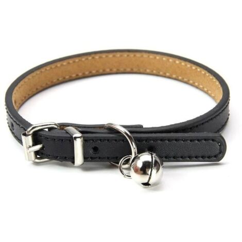 (Noir)Collier pour chat - Non spécifié - Taille M - Cuir noir - Clochette - Longueur réglable 30-38 cm