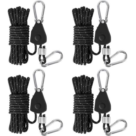 (Noir)Corde de Tente Réfléchissante,Lot de 4 Cordes de Tente avec Poulie,Ø4mm Longueur 4m Corde Tente Camping,avec ajusteur