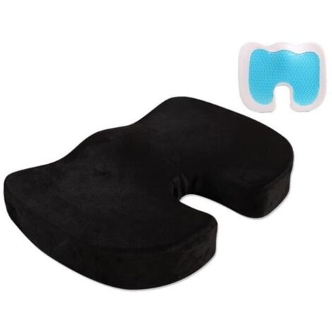 (Noir)Coussin de Siège Orthopédique avec Gel, Oreillier Coccyx en Mousse à Mémoire de Forme, 45 x 35 x 7 cm Noir