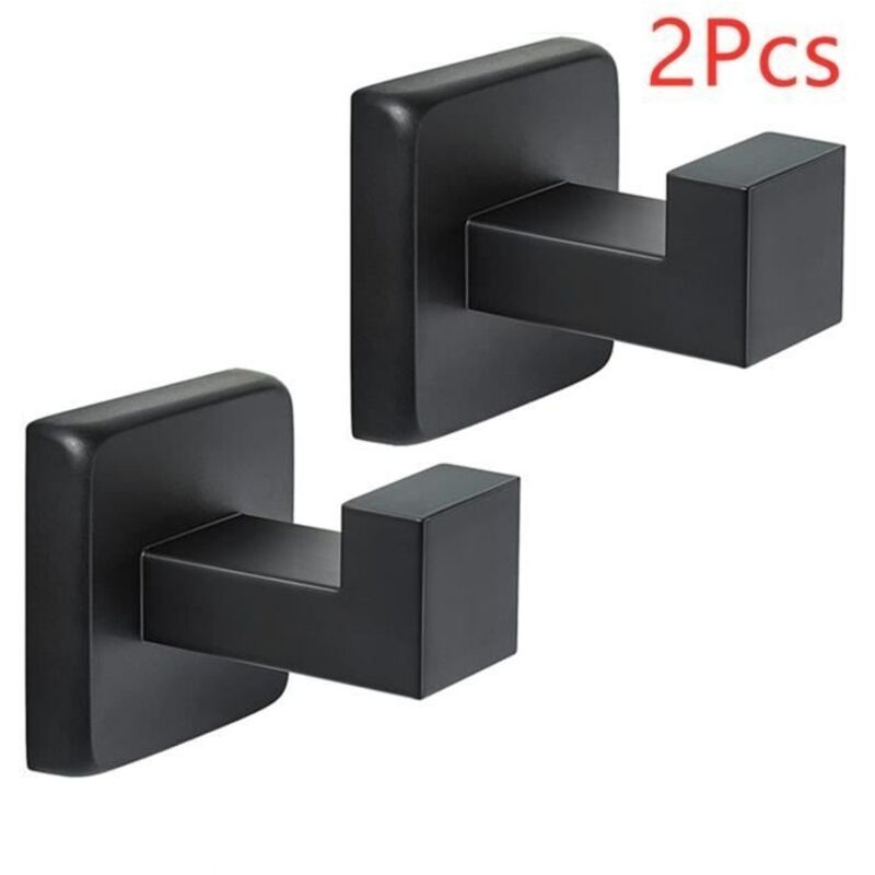 (noir)Crochets porte-serviettes - Noir - Métal - 2 pcs - Design carré moderne - Utilisation intérieure