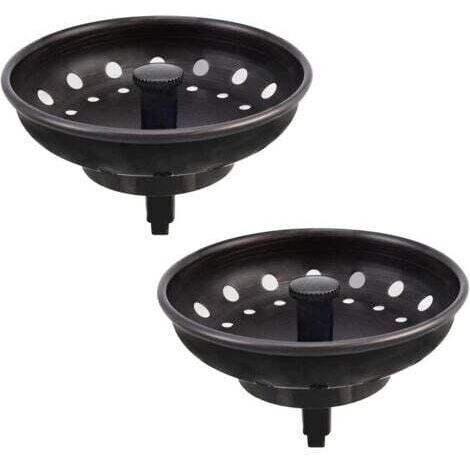 noire 2 pièces Bouchon d'évier à tête plate américaine filtre d'évier en acier inoxydable, accessoires de vidange d'évier de cuisine