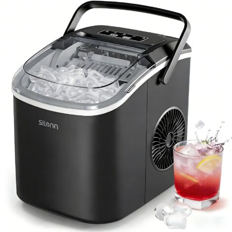 noire etite machine à glaçons, 9 cubes prêts en 6 minutes, 12 kg/jour, autonettoyante, avec poignée de transport, panier et pelle, 2 tailles de glaçons pour la maison, la cuisine