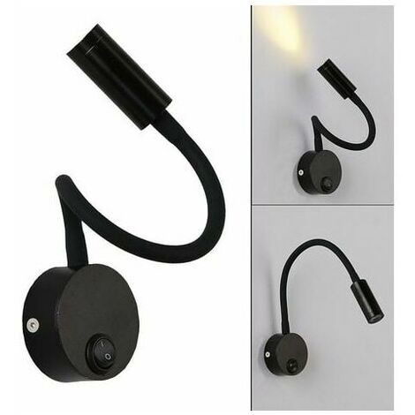 Noire Lampe de lecture Murale 3W, Flexible Cou Réglable Applique Lampe de Bureau en Aluminium, Lampe de Chevet avec Interrupteur LED Soins des Yeux