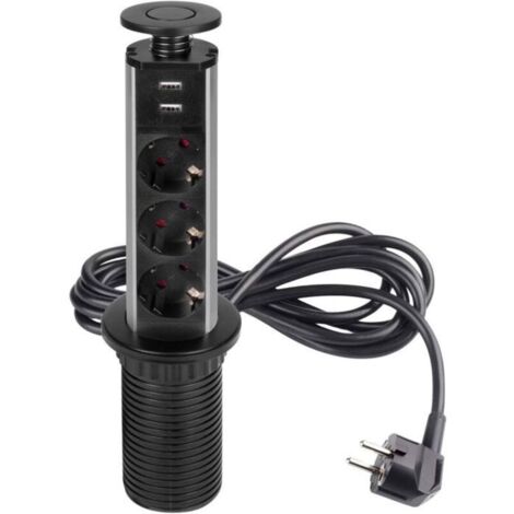 (Noir)Emuca Multiconnecteur élevable Vertikal, EU, Peint en noir, Plastique et Aluminium.
