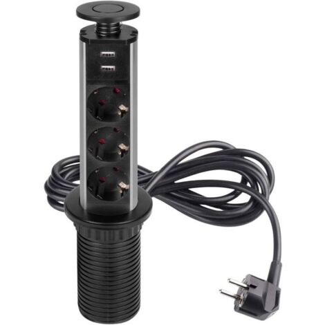 (Noir)Emuca Multiconnecteur élevable Vertikal, EU, Peint en noir, Plastique et Aluminium.