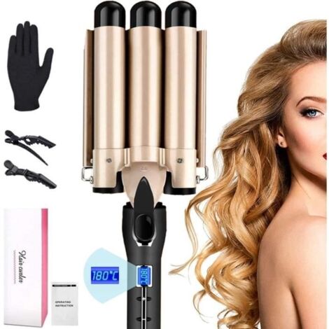(Noir)Fer à Boucler Cheveux - VINSIC - 3 têtes Boucleur en Céramique - Chauffage Rapide - 14 Températures Réglables