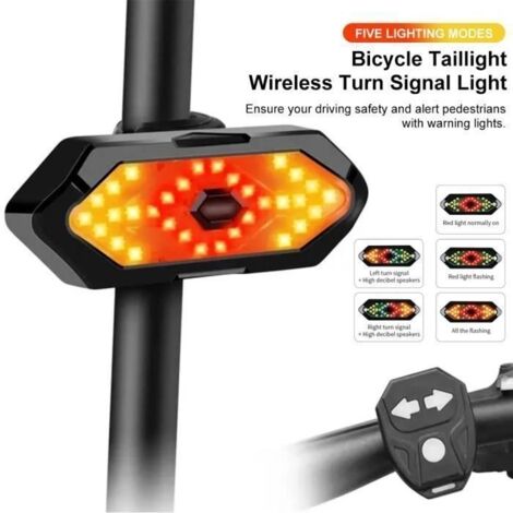 (Noir)Feu arrière Vélo - Télécommande sans fil - 5 Modes d'éclairage - Étanche
