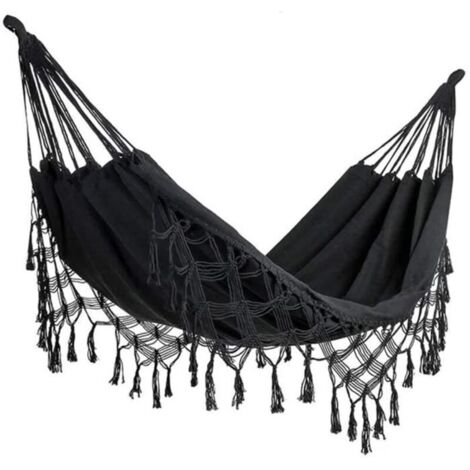 (Noir)Hamac double Modèle - 200cm x 150cm - Coton tissé - Utilisation intérieure/extérieure