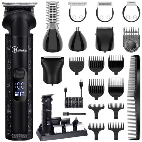 (noir)Hatteker Tondeuse à Cheveux Tondeuse à Barbe Kit de Tondeuse Rasoir étanche Pour Hommes USB Rechargeable 8 en 1（noir）