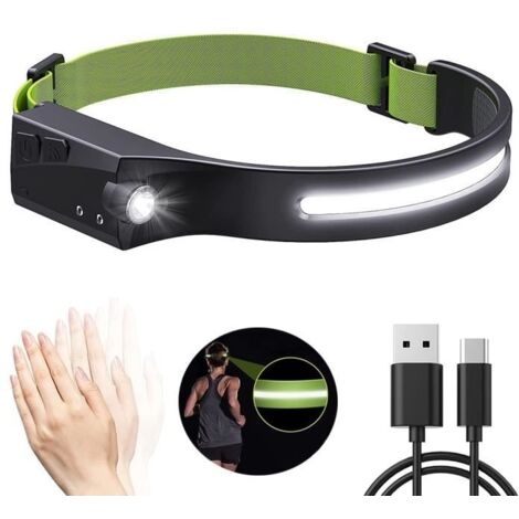 (Noir)Lampe Frontale LED Rechargeable - Noir - COB+XPE - 600LM - 5 Modes - Détection de Mouvement