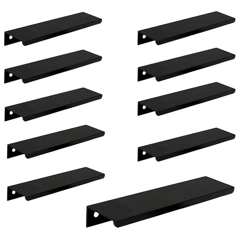 10 pièces, noir) Poignée de porte longue invisible pour armoire, 150 mm de long, poignée de bord noire sans perforation