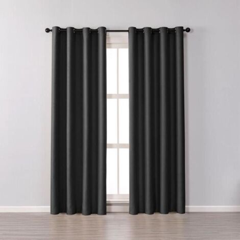 (Noir)Lot de 2 Rideaux Occultants Thermique à Oeillet Solide Décoration de Fenêtre Pour Chambre 100 x 200 cm Noir