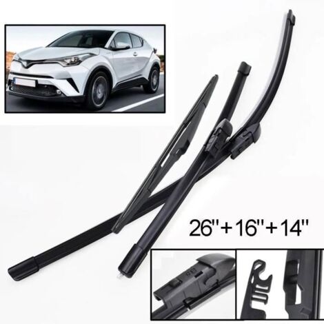 (NOIR)Lot de 3 Balais d'essuie-glace avant + arrière Pour Toyota C-HR CHR 2016 2017 2018 2019 2020 2021 2022 2023