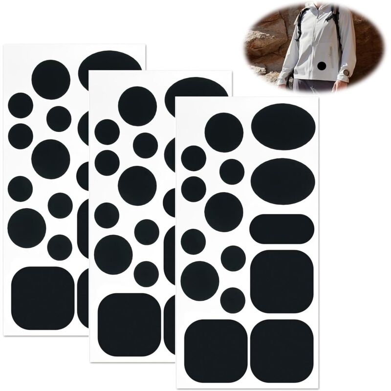 (Noir)Lot de 45 Patchs de Réparation Autocollants en Nylon pour Vêtements d'Extérieur, Kit de Réparation pour Vestes en Duvet, Tentes, Sacs à Dos