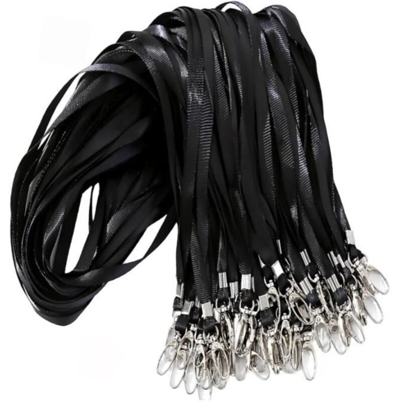 (Noir)Lot de 50 Cordons Tour de Cou - Non spécifié - 42cm - Noir - Crochet Pivotant - Polyester Confortable
