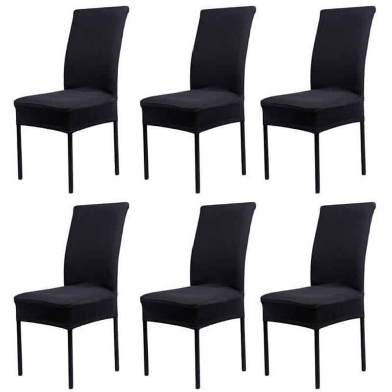 (Noir)Lot de 6 Housses de Chaise Extensibles Universelle - Moderne - Noir