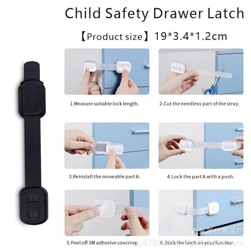 Linghhang - noir)Lot de 6 Serrures de Sécurité pour Enfants, Verrouillage pour Armoires, wc, Cuisines, Portes, Fenêtres, Réfrigérateurs, Adhésif