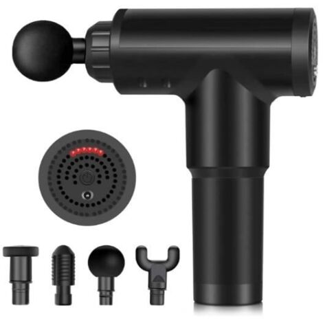 (NOIR)Pistolet de massage musculaire - Fascia gun - 6 vitesses réglables - 4 têtes - Récupération de fatigue