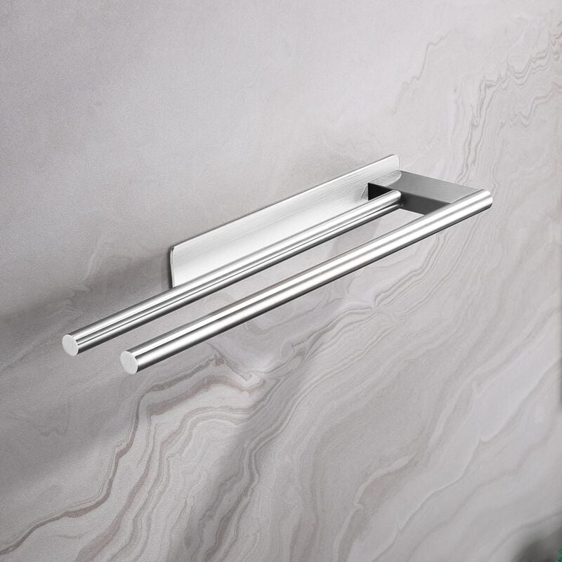 Csparkv - Argent)Porte-Serviettes de Salle de Bain sans Perçage en Acier Inoxydable 304 Double Porte Serviette Adhésif à Deux Bras Porte-Serviettes