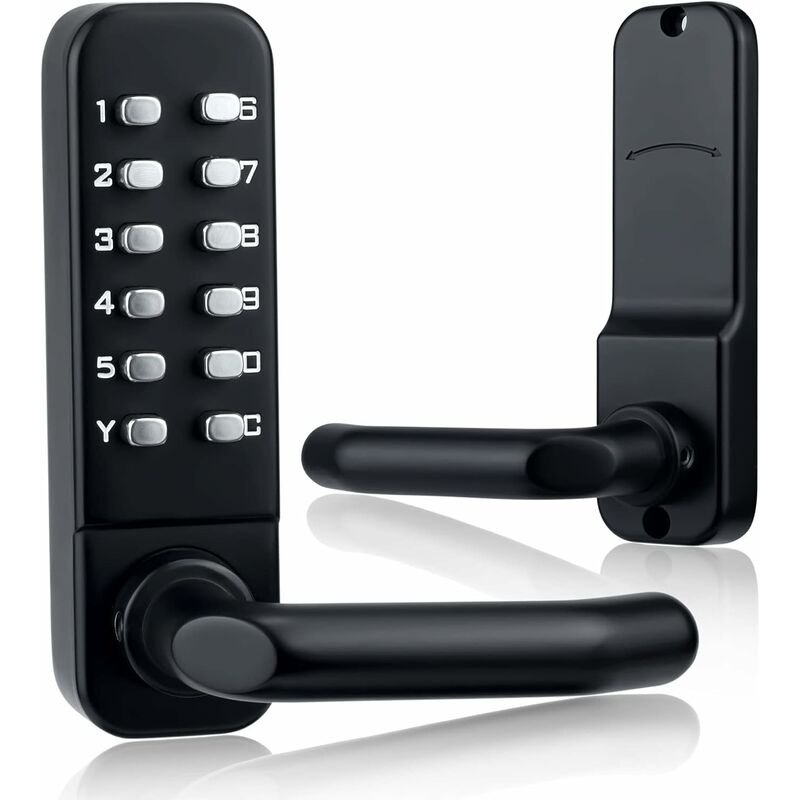Noir)Serrure de porte d'entrée mécanique sans clé avec bouton de porte à clavier, claviers étanches avec poignée, serrure de porte numérique en acier