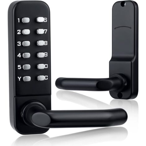 (noir)Serrure de porte d'entrée mécanique sans clé avec bouton de porte à clavier, claviers étanches avec poignée, serrure de porte numérique en acier inoxydable avec claviers