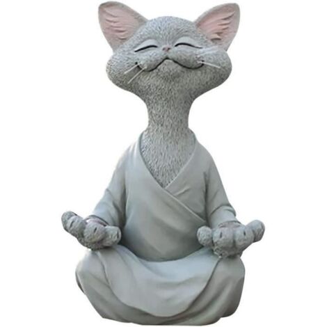 (Noir)Statue - Statuaire - Chat Méditant - Résine - 12,5 x 8,5 x 5 cm - Décor Jardin
