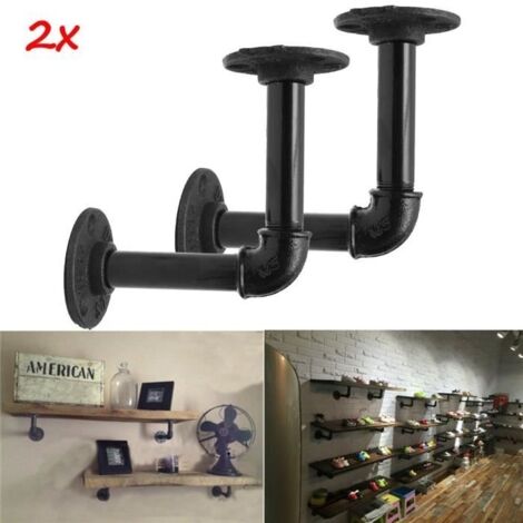 (Noir)Support mural pour étagère - Fer noir - Diamètre 65mm - Longueur 120mm
