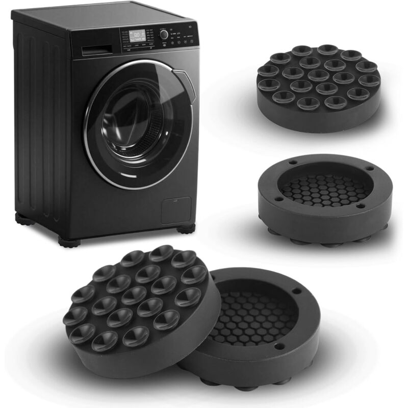 Noir，Tapis Anti Vibration Machine à Laver – Lot de 4 Patins Antidérapants Silencieux en Silicone pour Lave-linge, Sèche-linge, Réfrigérateur, Meubles