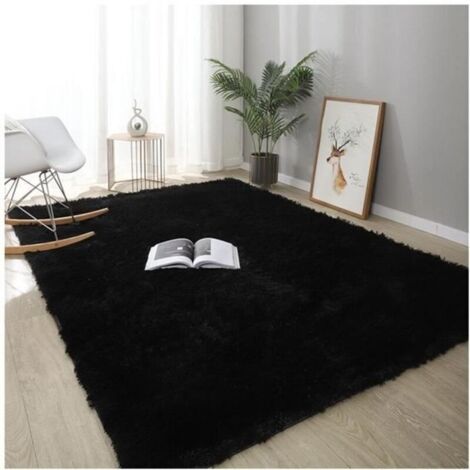 (Noir)Tapis Salon Shaggy Grande Taille Extra Doux et Confortable - MISSMAO - 160x200CM - Antidérapant - Noir - Moderne