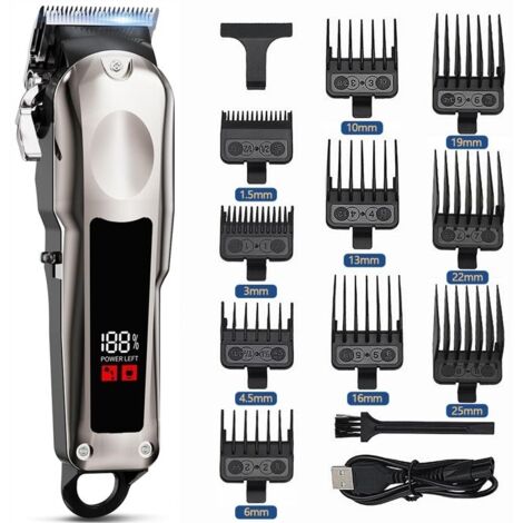 (Noir)Tondeuse Cheveux Hommes Professionnel 7200tr/min,Sans Fil Tondeuse Precision Rechargeable,Rasoir Electrique LED Tondeuse Cheveux