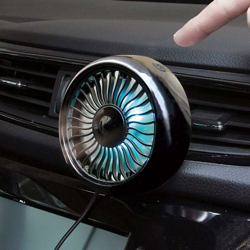 Linghhang - Noir)Ventilateur usb pour grille d'aération de voiture avec lumière colorée/ventouse, ventilateur usb de voiture, mini climatiseur de