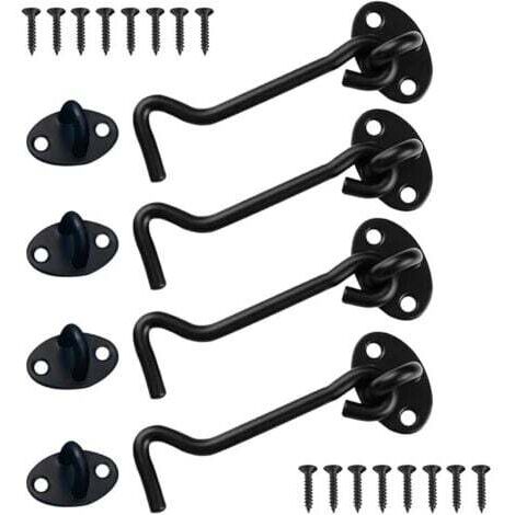 (Noir)Verrou Porte Coulissante 4 Pièces, Crochet Cabin 4 inch, Acier Inoxydable Porte Loquet, Crochet Fermeture Porte pour Serrures Porte de Grange Salle de Bain Fenêtre Porte Coulissante