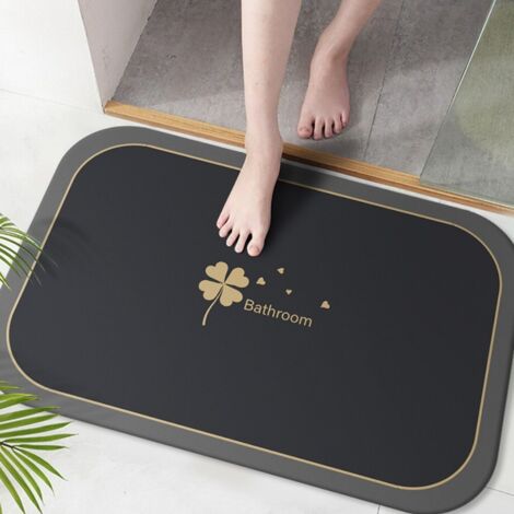 Noix de coco à quatre feuilles - Gris Vallée Profonde 4060cm (Terre de diatomées) Tapis de sol en terre de diatomées, tapis de salle de bain antidérapant, tapis de toilette résistant à l'usure et abs