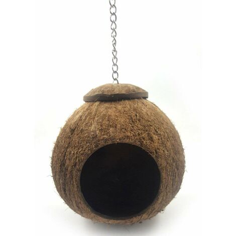 Noix de Coco Coque Oiseau Cage, Oiseau Maison Lit pour Animal de Compagnie Perroquet Perruche Perruche Calopsitte Élégante Conure Canari Finch Cage Hamster Rat Gerbille Souris Cage Mangeoire Jouet