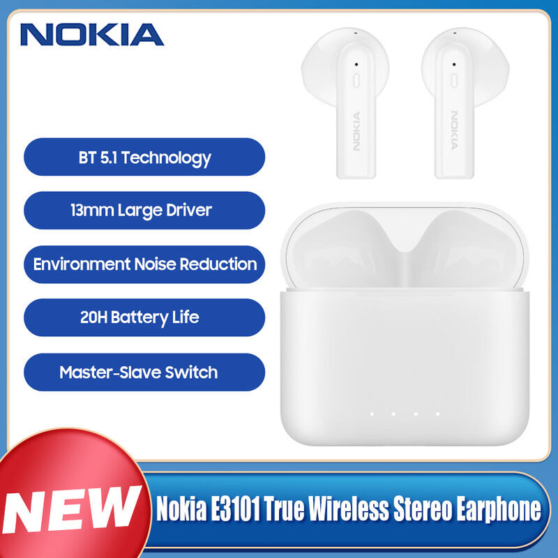 

Nokia E3101 Auriculares estereo inalambricos verdaderos BT 5.1 Auriculares con reduccion de ruido ENC / Controlador de 13 mm / Duracion de la bateria