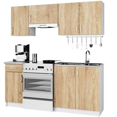 NOLA - Cocina completa lineal + módular 180cm 5 pzs - encimera INCLUIDA - juego de muebles de cocina - Sonoma