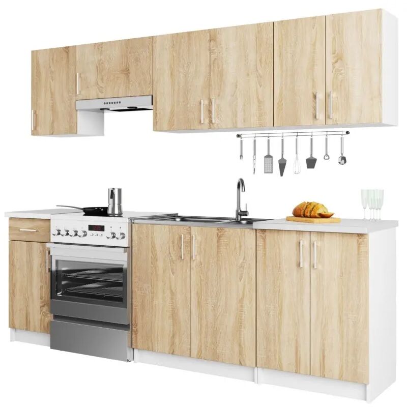 

NOLA - Cocina completa lineal + modular 240cm 7 pzs - Encimera INCLUIDA - Juego de muebles de cocina - Sonoma