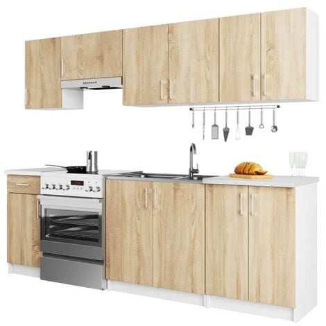 NOLA - Cucina completa lineare + componibile 240cm 7 pz - Piano di lavoro INCLUSO - Set mobili cucina - Sonoma