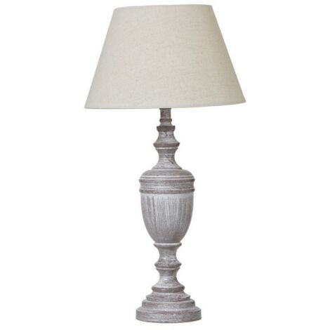 Nola Urn Table Lamp with Linen Shade - Wood - L12 x W12 x H45 cm - White